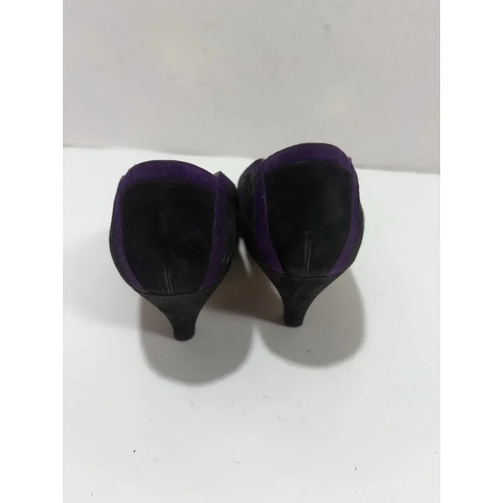 Vintage Saks Fifth Avenue Attilio‎ Curione Italy Black Purple Suede 8 Shoes Heel